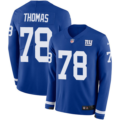 New York Giants #78 Andrew Thomas Royal Blue Team Color Men's Stitched Limited Therma Long Sleeve Jersey Men's