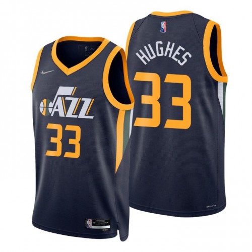 Utah Jazz #33 Elijah Hughes Navy Mens 2021-22 75th Anniversary Diamond Swingman Jersey - Icon Edition Mens