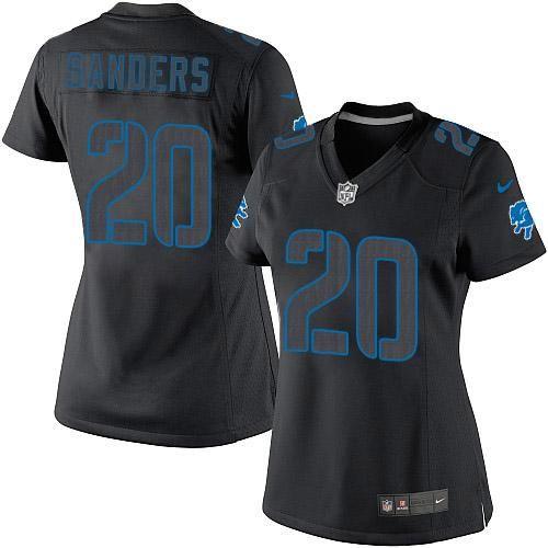 Lions #20 Barry Sanders Black Impact Women's Stitched Limited Jersey
