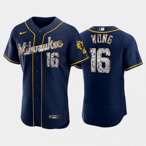 Milwaukee Milwaukee Brewers #16 Kolten Wong Men's Diamond Edition Jersey - Navy Men's