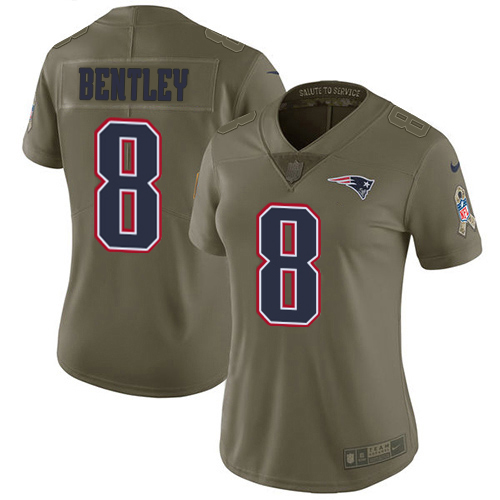 Patriots #8 Ja'Whaun Bentley Olive Women's Stitched Limited 2017 Salute To Service Jersey