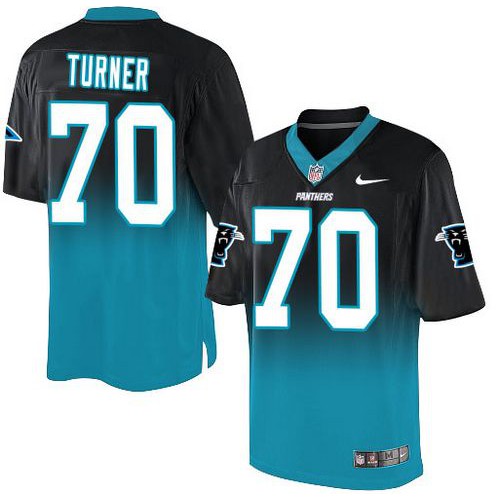 Carolina Panthers #70 Trai Turner Black/Blue Men's Stitched Elite Fadeaway Fashion Jersey Men's