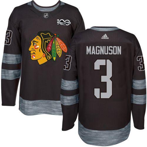 Adidas Chicago Blackhawks #3 Keith Magnuson Black 1917-2017 100th Anniversary Stitched Jersey Men's
