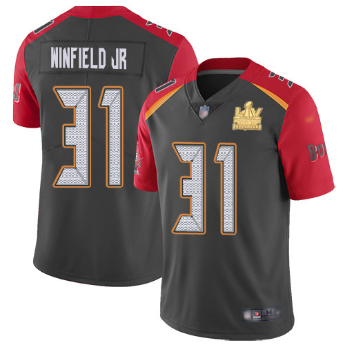 Tampa Bay Buccaneers #31 Antoine Winfield Jr. Gray Men's Super Bowl LV Champions Patch Stitched Limited Inverted Legend Jersey Men's