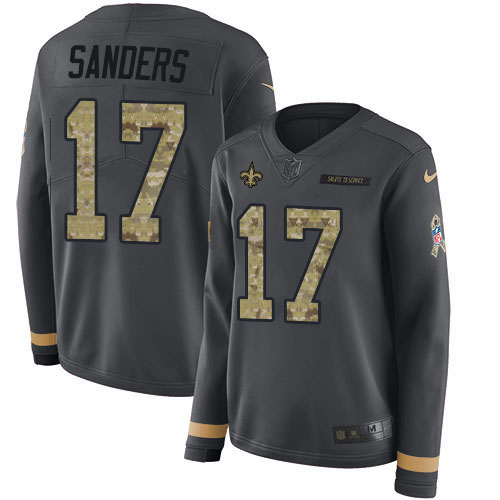 New Orleans Saints #17 Emmanuel Sanders Anthracite Salute to Service Women's Stitched Limited Therma Long Sleeve Jersey Womens