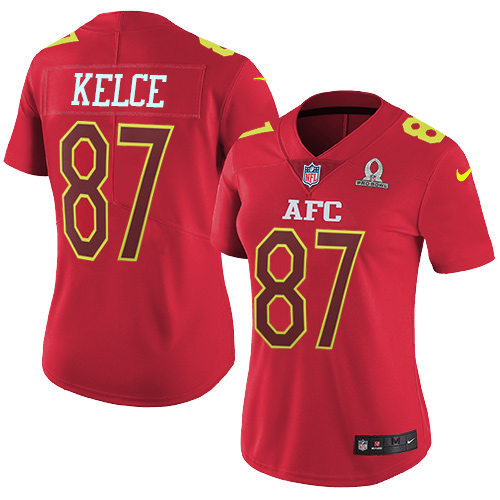 Chiefs #87 Travis Kelce Red Women's Stitched Limited AFC 2017 Pro Bowl Jersey