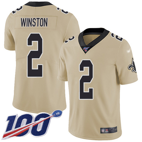 New Orleans Saints #2 Jameis Winston Gold Youth Stitched Limited Inverted Legend 100th Season Jersey Youth