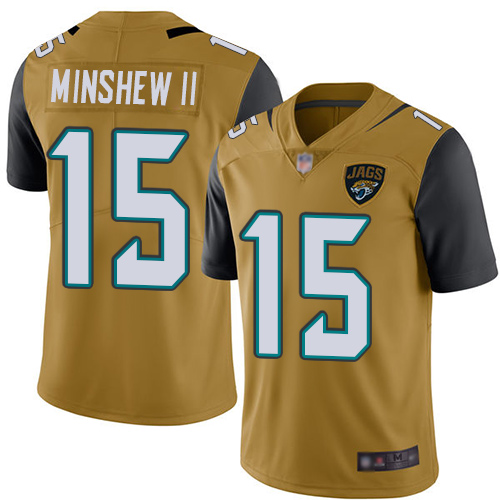 Jacksonville Jaguars #15 Gardner Minshew II Gold Youth Stitched Limited Rush Jersey Youth