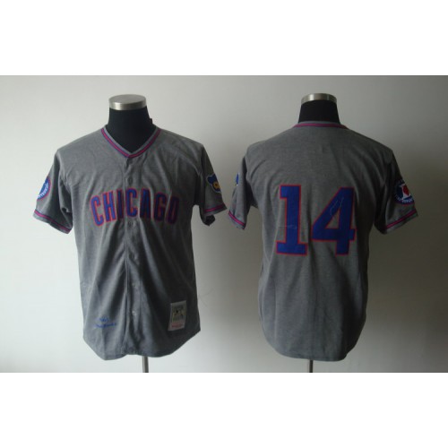 Mitchell And Ness 1968 Chicago Cubs #14 Ernie Banks Grey Stitched Throwback Jersey Men's