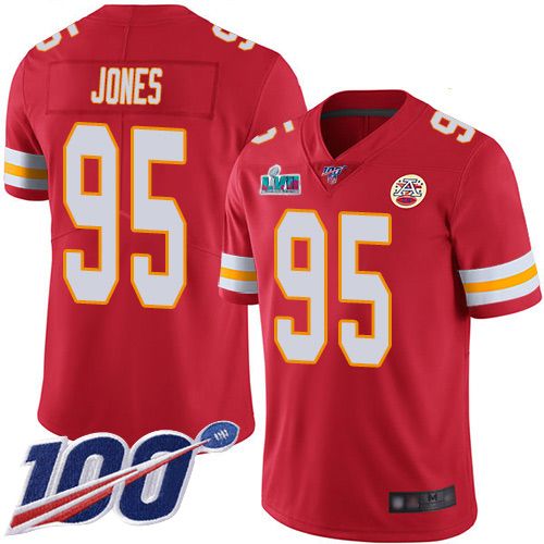 Chiefs #95 Chris Jones Red Team Color Super Bowl LVII Patch Youth Stitched 100th Season Vapor Limited Jersey