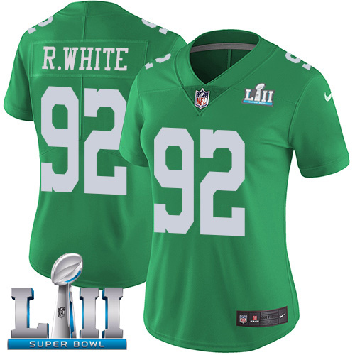 Philadelphia Eagles #92 Reggie White Green Super Bowl LII Women's Stitched Limited Rush Jersey Womens