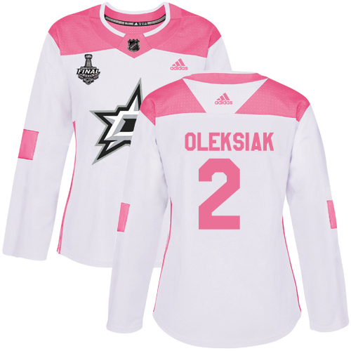 Adidas Dallas Stars #2 Jamie Oleksiak White/Pink Authentic Fashion Women's 2020 Stanley Cup Final Stitched Jersey Womens