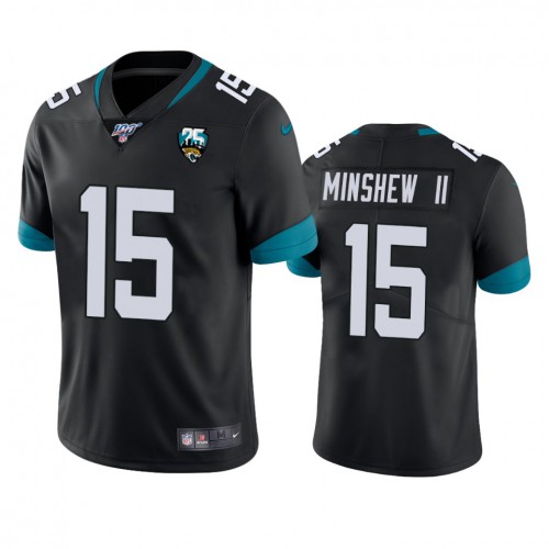Jacksonville Jaguars #15 Gardner Minshew II Black 25th Anniversary Vapor Limited Stitched 100th Season Jersey Men's