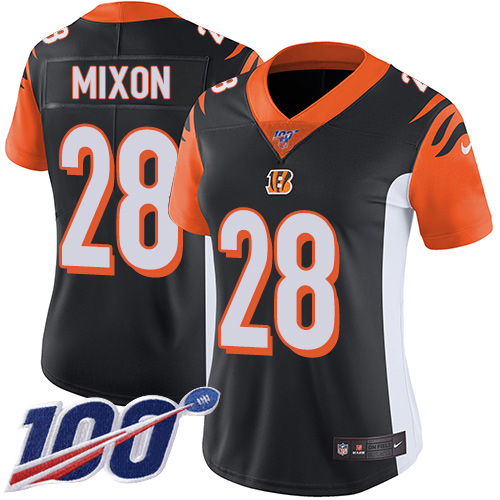 Bengals #28 Joe Mixon Black Team Color Women's Stitched 100th Season Vapor Untouchable Limited Jersey