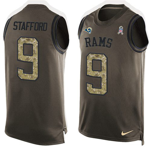 Los Angeles Rams #9 Matthew Stafford Green Men's Stitched Limited Salute To Service Tank Top Jersey