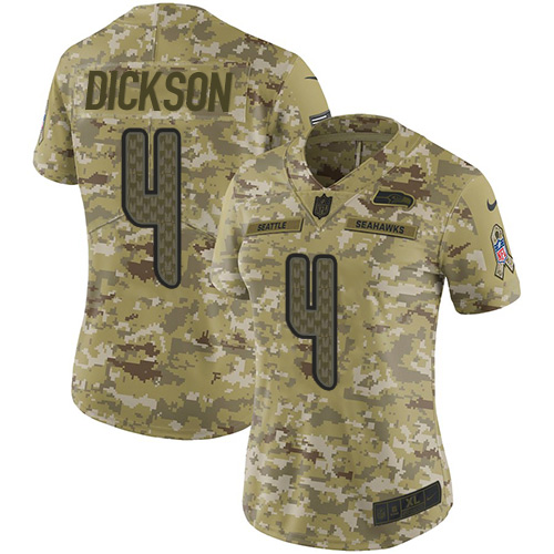Seattle Seahawks #4 Michael Dickson Camo Women's Stitched Limited 2018 Salute to Service Jersey Womens