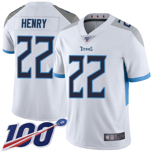 Titans #22 Derrick Henry White Youth Stitched 100th Season Vapor Limited Jersey
