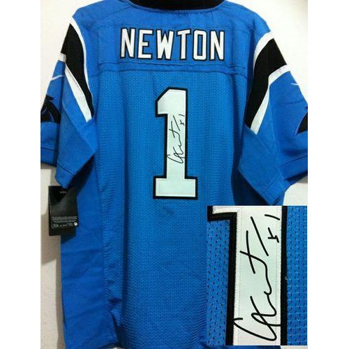 Carolina Panthers #1 Cam Newton Blue Alternate Men's Stitched Elite Autographed Jersey Men's