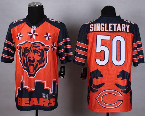 Bears #50 Mike Singletary Orange Men's Stitched Elite Noble Fashion Jersey