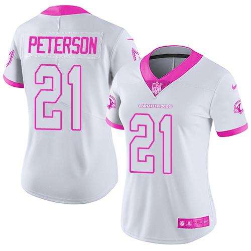 Cardinals #21 Patrick Peterson White/Pink Women's Stitched Limited Rush Fashion Jersey