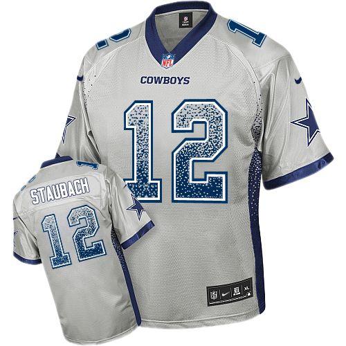 Cowboys #12 Roger Staubach Grey Men's Stitched Elite Drift Fashion Jersey