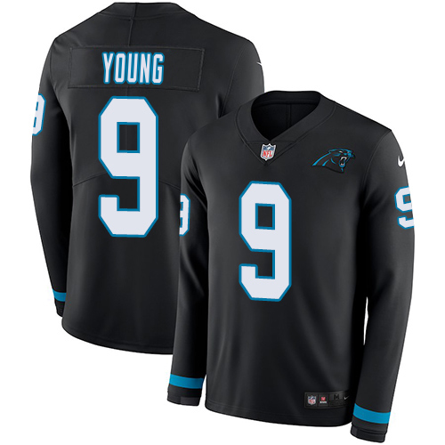 Panthers #9 Bryce Young Black Team Color Men's Stitched Limited Therma Long Sleeve Jersey