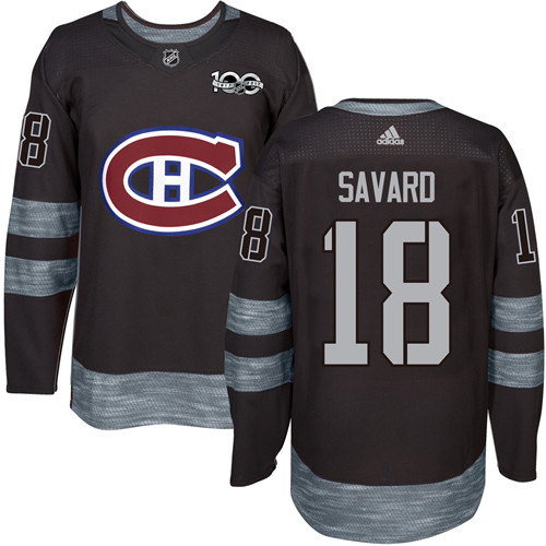 Adidas Montreal Canadiens #18 Serge Savard Black 1917-2017 100th Anniversary Stitched Jersey Men's