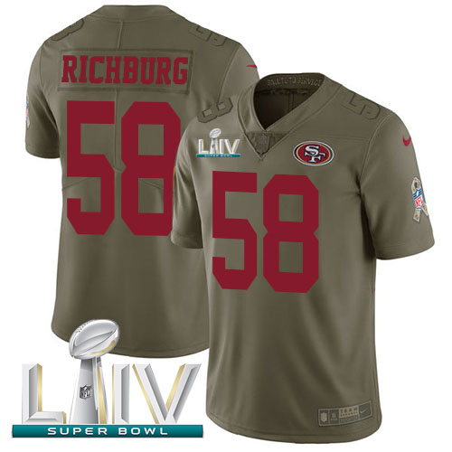 San Francisco 49ers #58 Weston Richburg Olive Super Bowl LIV 2020 Youth Stitched Limited 2017 Salute To Service Jersey Youth