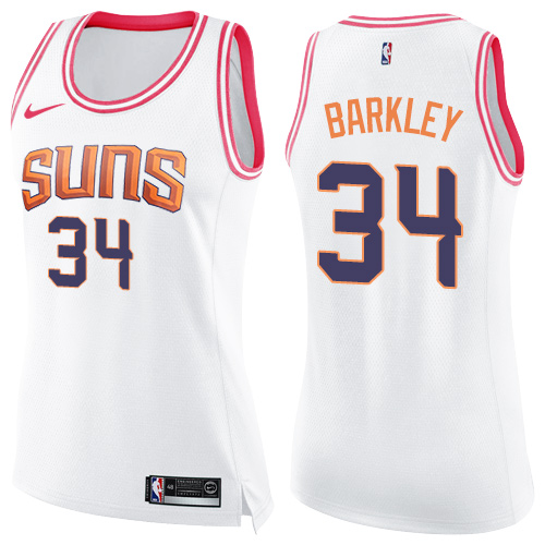 Phoenix Suns #34 Charles Barkley White/Pink Womens Swingman Fashion Jersey Womens