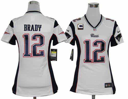 Patriots #12 Tom Brady White With C Patch Women's Stitched Elite Jersey