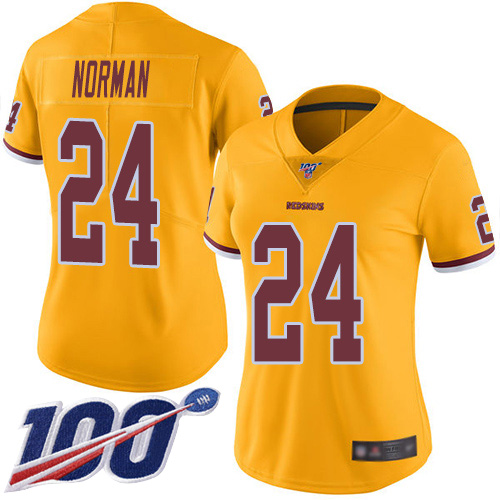 Washington Commanders #24 Josh Norman Gold Women's Stitched Limited Rush 100th Season Jersey Womens