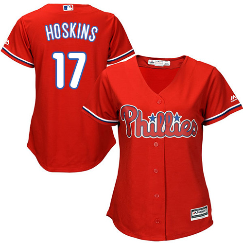 Philadelphia Phillies #17 Rhys Hoskins Red Alternate Women's Stitched Jersey Womens