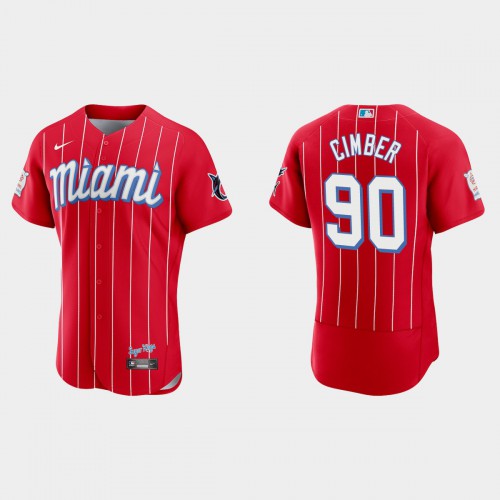 Miami Miami Marlins #90 Adam Cimber Men's 2021 City Connect Authentic Jersey Red Men's
