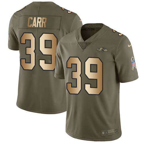 Baltimore Ravens #39 Brandon Carr Olive/Gold Men's Stitched Limited 2017 Salute To Service Jersey Men's