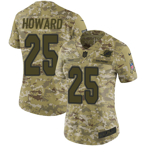 Miami Dolphins #25 Xavien Howard Camo Women's Stitched Limited 2018 Salute to Service Jersey Womens