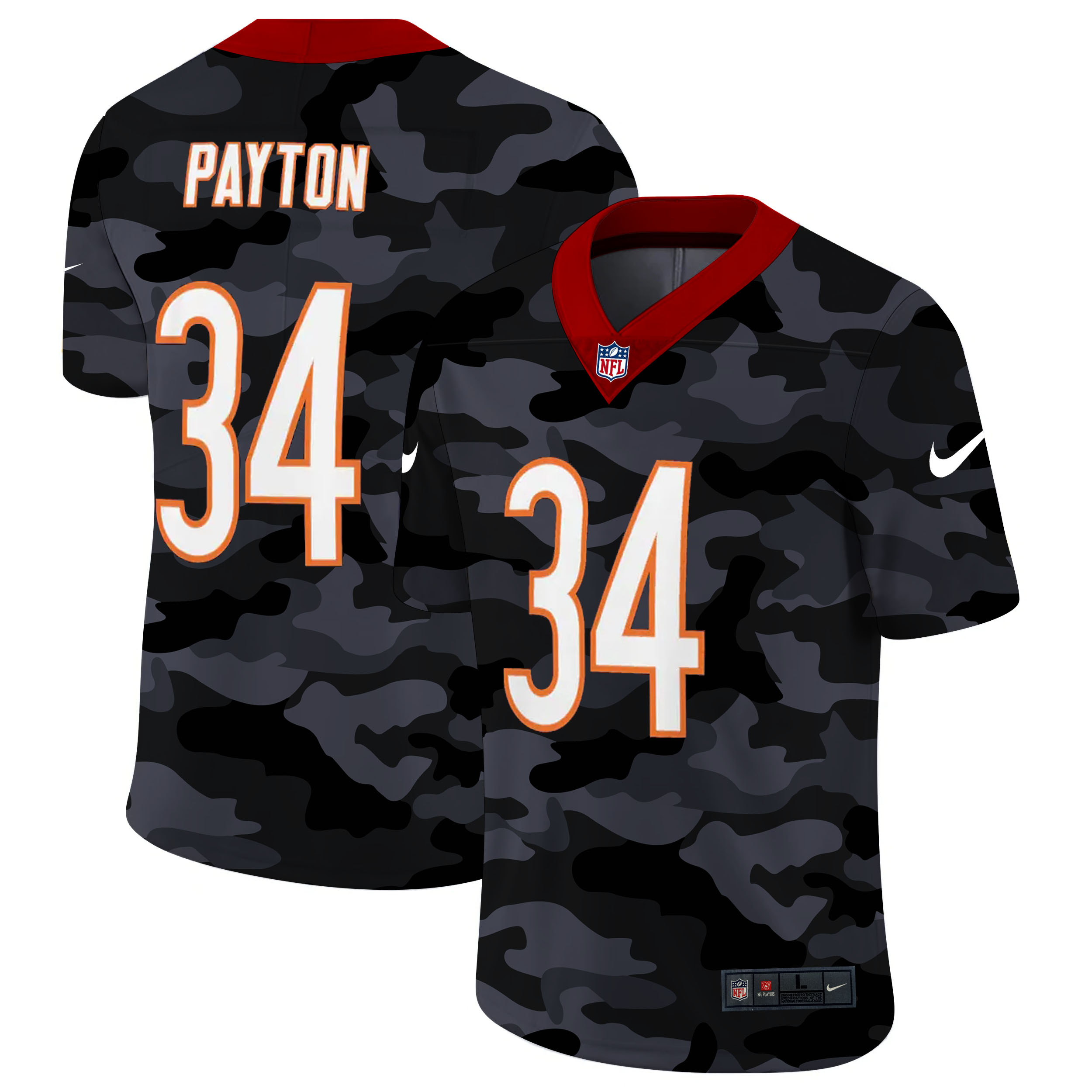 Chicago Bears #34 Walter Payton Men's 2020 Black CAMO Vapor Untouchable Limited Stitched Jersey