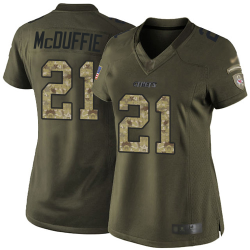 Chiefs #21 Trent McDuffie Green Women's Stitched Limited 2015 Salute To Service Jersey