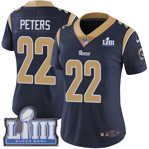 Los Angeles Rams #22 Marcus Peters Navy Blue Team Color Super Bowl LIII Bound Women's Stitched Vapor Untouchable Limited Jersey Womens