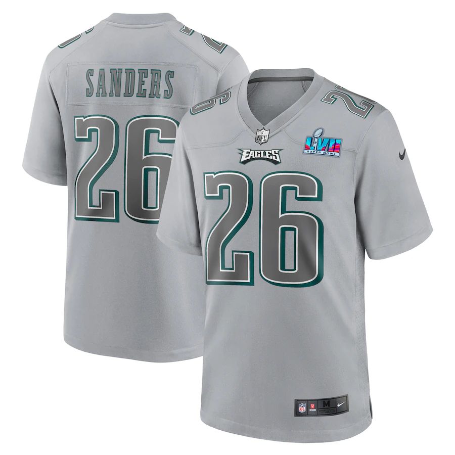 Philadelphia Eagles #26 Miles Sanders Men's Super Bowl LVII Patch Atmosphere Fashion Game Jersey - Gray