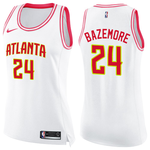 Atlanta Hawks #24 Kent Bazemore White/Pink Womens Swingman Fashion Jersey Womens