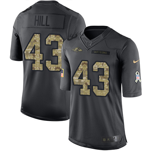 Baltimore Ravens #43 Justice Hill Black Men's Stitched Limited 2016 Salute to Service Jersey Men's