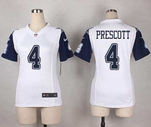 Cowboys #4 Dak Prescott White Women's Stitched Elite Rush Jersey