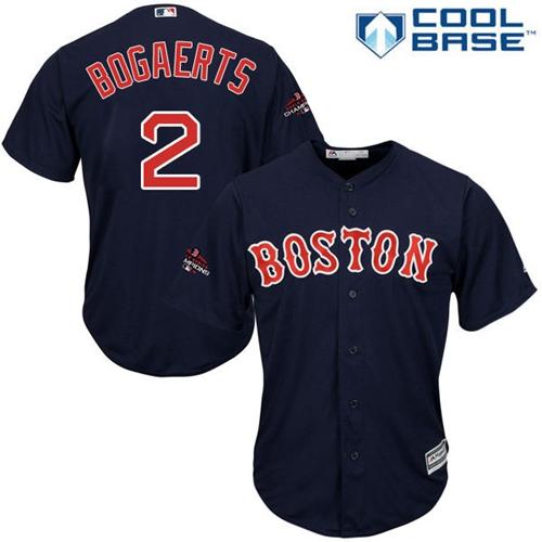 Boston Red Sox #2 Xander Bogaerts Navy Blue Cool Base 2018 World Series Champions Stitched Youth Jersey Youth
