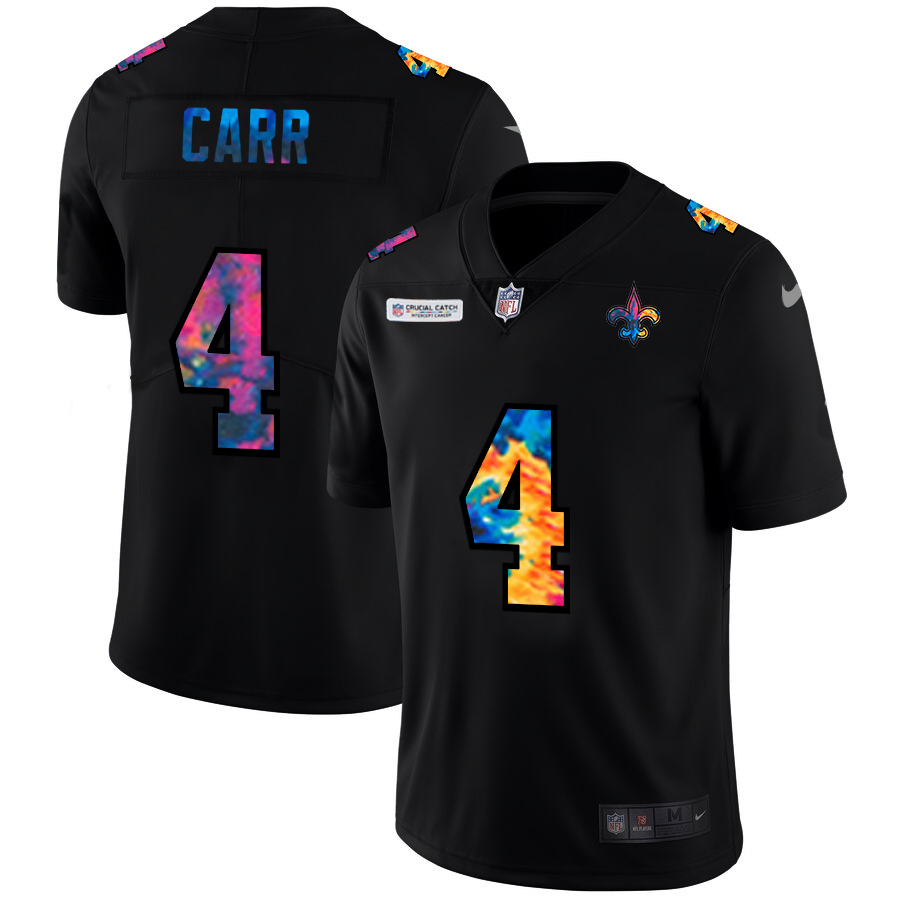 New Orleans Saints #4 Derek Carr Men's Multi-Color Black 2020 Crucial Catch Vapor Untouchable Limited Jersey