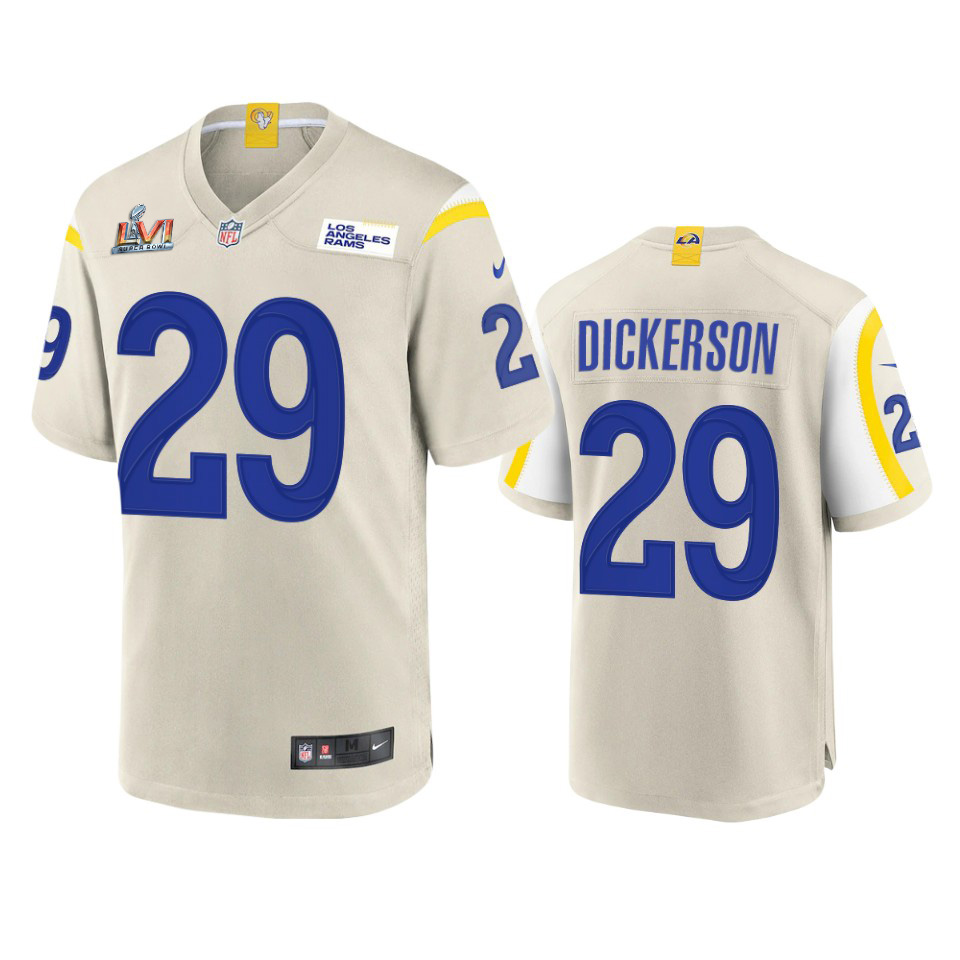 Los Angeles Rams #29 Eric Dickerson Men's Super Bowl LVI Patch Game Jersey - Bone