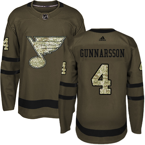Adidas St. Louis Blues #4 Carl Gunnarsson Green Salute to Service Stitched Jersey Men's