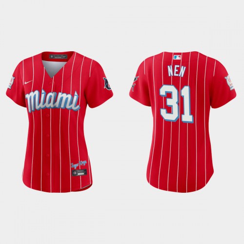Miami Miami Marlins #31 Robb Nen Women's 2021 City Connect Authentic Jersey Red Womens