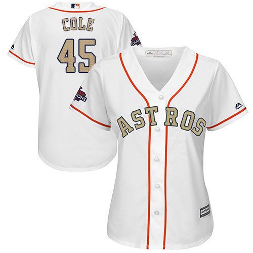 Houston Astros #45 Gerrit Cole White 2018 Gold Program Cool Base Women's Stitched Jersey Womens