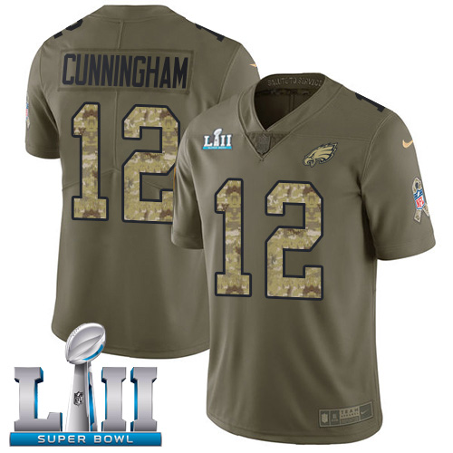 Philadelphia Eagles #12 Randall Cunningham Olive/Camo Super Bowl LII Men's Stitched Limited 2017 Salute To Service Jersey Men's