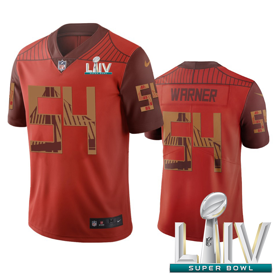 San Francisco 49ers #54 Fred Warner Orange Super Bowl LIV 2020 Vapor Limited City Edition Jersey
